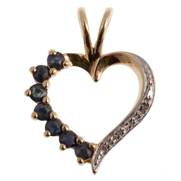 Sterling Silver Gold plated Heart Shaped with 7 Genuine Blue Sapphire Pendant - Picture 7 of 7